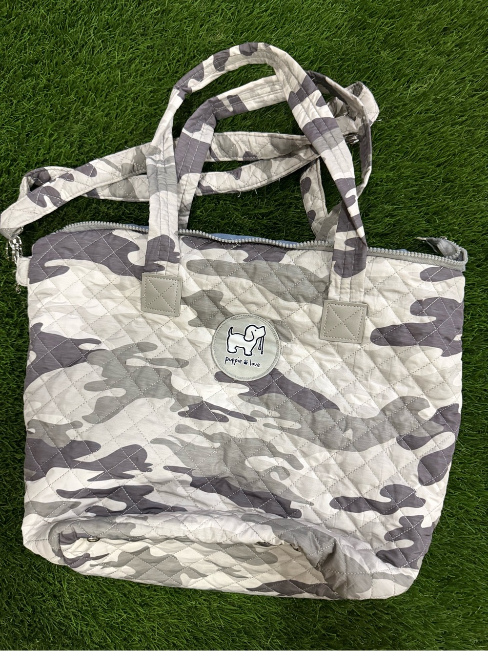 Puppie Love Light Gray Camp Print Shoulder Bag